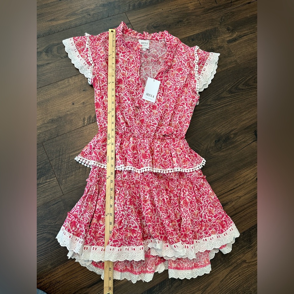 MISA Los Angeles Lilian Dress Pink Animal Floral Tiered Lace Trim NWT Size S - Picture 10 of 12